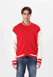 Blouson universitaire rouge et blanc de haute qualité à logo personnalisé pour hommes blouson bombardier de baseball Letterman à col rabattu aux poignets côtelés - Product Image 6