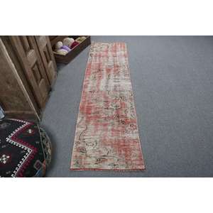 Turkish Vintage Rug 1.9x7.3 ft, <b>Red</b> <b>Runner</b> Plants & trees Wool Rug - Product Image 1