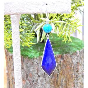 Pendientes de tuerca finos de Plata de Ley 925, lapislázuli, turquesa piedra preciosa, forma de cometa de lujo Natural, joyería de E0052-GS facetada - Product Image 1