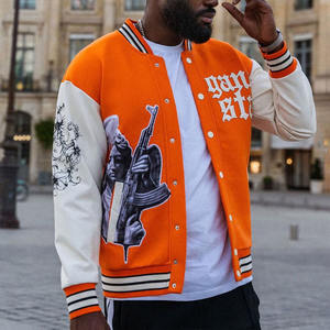 Top venta OEM ODM hombres naranja grueso polar personalizado Varsity chaqueta hombres serigrafía logotipo y diseño Letterman chaquetas a granel - Product Image 2