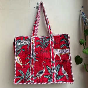 Inde grand coton matelassé fourre-tout dames sacs sac à main coton multicolore à la main impression à la main réversible matelassé fourre-tout grand sac - Product Image 1