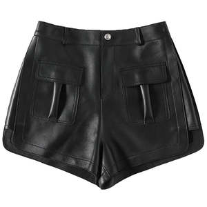 Pantalones cortos de cuero hechos a medida al por mayor para hombres y mujeres Pantalones cortos de cuero de moda de cuero genuino de color de nuevo diseño - Product Image 1