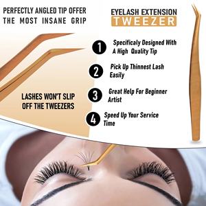 Pince à épiler d'extension de cils couleur or titane en acier inoxydable outil cosmétique de beauté professionnelle avec emballage de pochette - Product Image 5