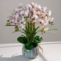 Orchidée Phalaenopsis artificielle réaliste faite à la main, plante en pot, fleur en soie blanche, pot en céramique, décoration de table pour la maison ou le bureau