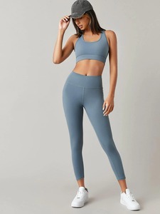 Highly Recommended Women <b>Seamless</b> Yoga Set Solid Color Workout <b>Leggings</b> and Sports Bra Gym Fitness Wear - Product Image 5