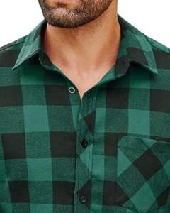 Chemise en flanelle à carreaux vert et noir sur mesure pour homme, manches longues, boutonnée, décontractée, chaude, avec poche poitrine, fournisseur OEM sur mesure - Product Image 2