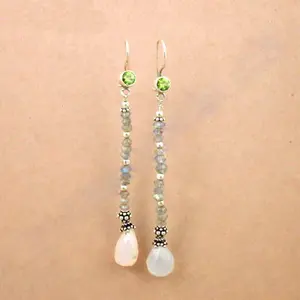Women's 925 Silver <b>Drop</b> <b>Earrings</b> with Peridot & Moonstone <b>Fashion</b> Jewelry - Product Image 1