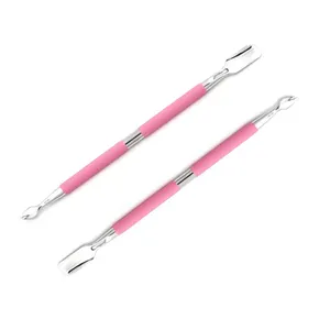 Double Color Professional Cuticle 2Pcs Nail Pusher Double Ended Nail Cleaner Style With Logo Non Slip Grip Stainless