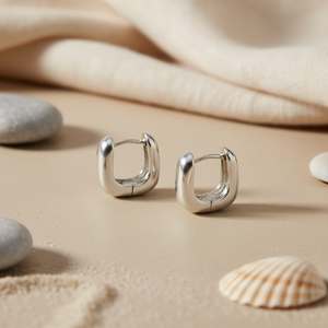 Boucles d'oreilles créoles en platine plaqué rhodium taille princesse pour femmes, tendance quotidienne, port religieux - Product Image 1