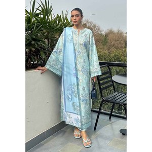 Ensemble chemise brodée et dupatta en soie satinée imprimée avec pantalon en tissu lawn imprimé AYZEL-BIC-043 - Product Image 5