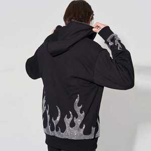 Custom Bling Rhinestone Full Zip Hoodie Oversized Streetwear Sparkle Logo Hoodie para hombres - Product Image 2