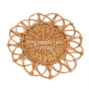 เสื่อหวายสไตล์โบฮีเมียนแผ่นรองจานสีธรรมชาติแผ่นรองจานหวายออกแบบได้ตามต้องการสำหรับงานแต่งงานและการตกแต่งอาหาร - Product Image 1