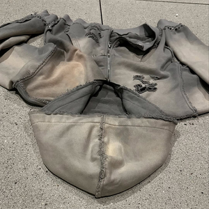 Sweat à capuche surdimensionné en éponge pour hommes, poids lourd 500gsm, délavé à l'acide, double fermeture à glissière, strass, vêtements de rue brodés en détresse - Product Image 4