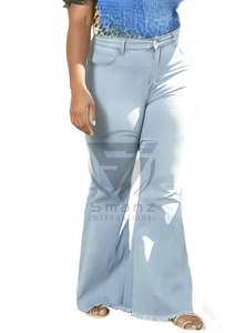 Women's Vintage Mid Waist Knitted Denim Flare Pants Elastic <b>Tight</b> Eco-Friendly Breathable Summer Casual Jeans - Product Image 2