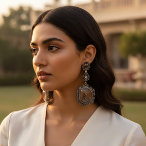 Boucles d'oreilles pendantes en argent oxydé avec perles d'eau douce, diamants, plaqué or vintage, pierres précieuses, boucles d'oreilles pendantes pour femmes, bijoux cadeau - Product Image 2