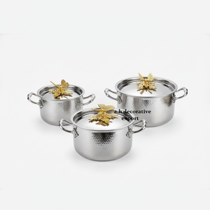 Elegant Hand-Hammered Europe Cooking <b>Pot</b> <b>Set</b> Decorative Butterfly Knob Stainless Steel Premium Quality Mirror Polished - Product Image 3