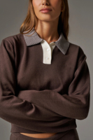 Set Sweater dan Celana Kerah Bergaris Rajut Campuran Wol Lengan Panjang dengan Logo Bordir Kustom Pabrik