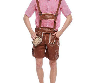Short pour homme bavarois de haute qualité en cuir marron avec motif brodé pour la danse du festival allemand Oktoberfest - Product Image 2