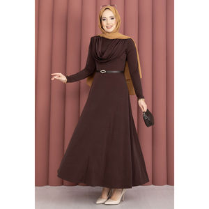 Vestido marrón de una pieza Sandy con cuello en V, cintura imperio, estampado floral, transpirable, con volantes y apliques para ocasiones diurnas - Product Image 4