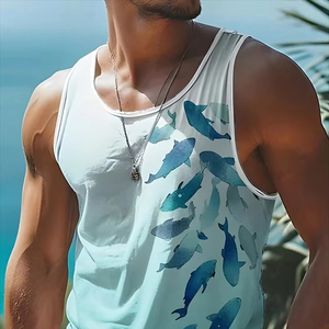 เสื้อกล้ามพิมพ์ลายปลาแบบลำลองใส่ได้ทุกวันสำหรับฤดูร้อนเสื้อยืดแฟชั่นแขนกุดแบบถักทอซักได้สไตล์ปาร์ตี้ริมทะเล - Product Image 3
