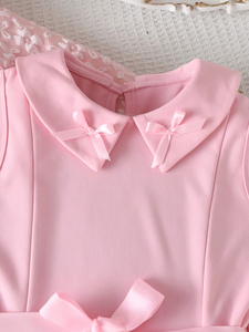 Abito Casual Rosa con Collo Tondo per Ragazze Catpapa - Stile Giacca con Gilet, Gonna Lunga, Colletto con Fiocco e Cintura - Product Image 6
