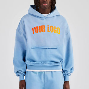 Vêtements décontractés d'hiver en gros, sweats à capuche surdimensionnés en coton/bambou personnalisés avec impression et broderie, fermeture éclair, pour hommes, grandes tailles - Product Image 1