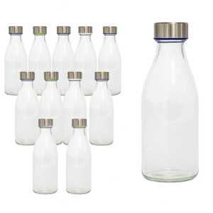 Elegante Set di 12 bottiglie di vetro trasparente da 1 litro con tappo a vite ermetico Design raffinato per bevande - Product Image 1