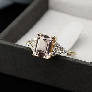 Heirloom Quality 14k Solid Gold Morganite With Diamond Wedding <b>Ring</b> Jewelry <b>Ring</b> Unique Eternity <b>Ring</b> for <b>Girls</b> Drop Shipping - Product Image 1