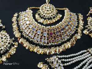 Luxury Trendy Copper Platinum Plated <b>Crystal</b> Rhinestone Kundan Bridal Necklace Earring Set Traditional Indian Wedding Party - Product Image 2