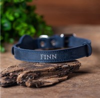 Collier pour chien et chat en cuir personnalisé avec rivets, GPS AirTag bleu, par Phoenix Fashion