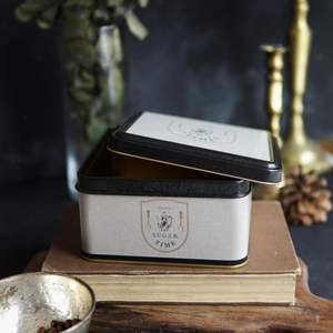 Boîte de rangement carrée en métal de 2,2L 158x158x87mm avec couvercle coulissant et plateaux de rangement en lin d'inspiration café vintage - Product Image 3