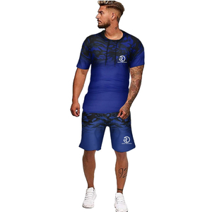 2025 dernière mode personnalisé tissu hommes été courts ensembles tenue décontracté thermique impression numérique couleur unie grande taille Options - Product Image 1