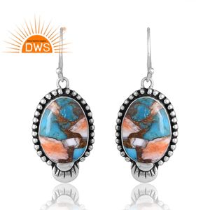 Boucles d'oreilles en argent sterling naturel Mojave cuivre Qyster Turquoise avec pierres précieuses pour femmes fabricant de bijoux personnalisés - Product Image 1