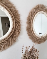 Prix le moins cher décoration murale naturelle miroirs en rotin produits en bambou miroir mural décoratif en gros pour le salon