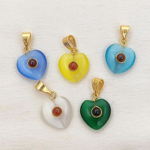Colgante de Piedra Preciosa Ojo de Gato Verde Monalisa, Forma de Corazón Abultado de 14 mm, Chapado en Oro, Plata 925, Colgante Hecho a Mano con Dijes de Ojo de Gato - Product Image 3