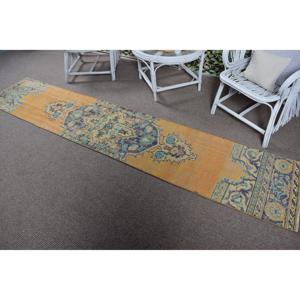 Vintage Rug 1.9x9.7 ft (57x297 cm), <b>Yellow</b> Patchwork Turkish Rug - Product Image 4