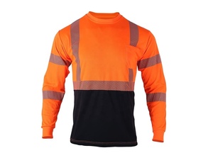 เสื้อยืดสะท้อนแสงสำหรับผู้ชาย ANSI Class 3 สีส้ม เสื้อทำงานแขนยาวโพลีเอสเตอร์แบบมองเห็นได้ชัดเจนสำหรับงานก่อสร้างและงานถนน - Product Image 4