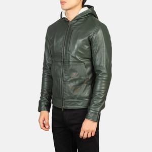 Veste de motard en cuir véritable de haute qualité pour homme, patchwork, col montant, manches longues, hiver, coupe-vent, écologique, logo avant - Product Image 4
