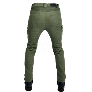 Solid green <b>mens</b> biker moto <b>jeans</b> with removable knee armor and multiple zippers for added protection - Product Image 3