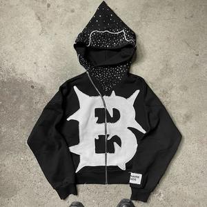 Fabricante profesional Impresión de logotipo personalizado Boxy Cropped Hoodie Hombres Oversized Fit 470Gsm Grueso Algodón Rhinestone Hoodie - Product Image 2