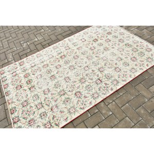 Alfombra Vintage, Alfombra de Lana Blanca y Roja de 4.2x7 pies - Product Image 2