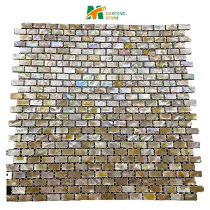 Mosaico iridescente de concha de pérola, mosaico natural amarelo para decoração de sala de estar