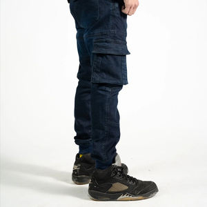 ผ้ายีนส์ทรงตรงสีน้ำเงินเข้มสำหรับผู้ชายผ้ายืดระบายอากาศได้ดีมีหลายกระเป๋าผ้าซักขนาดกลางสั่งทำป้ายได้ตามต้องการ - Product Image 3