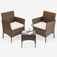 Ensemble de meubles d'extérieur en fer durable, 3 pièces, meubles de patio, coussins doux, table en verre, cour, jardin, balcons, pelouses, marron