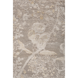 Alfombra Rectangular de Lana y Seda de Bambú Anudada a Mano Pansy Ivory AKWB-3629 con Patrón Floral Abstracto para el Hogar, Pasillo o Sala de Estar - Product Image 3