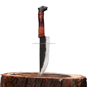 Özel el yapımı karbon çelik Viking bıçak el Forge kolu ve ince deri kılıf dövme Puukko sabit bıçak bıçak