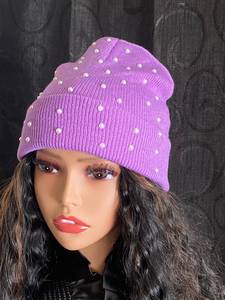Nouveau design strass tricoté femmes doux hiver bonnet décontracté Streetwear 100% laine caractère unisexe - Product Image 2