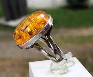 Bijoux de pierres précieuses ovales en argent Sterling 925 fait à la main belle bague de promesse en ambre de la Baltique pour femmes bagues fines élégantes - Product Image 3