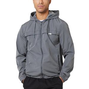 Men Lightweight Full Zip <b>Windbreaker</b> Jacket with Adjustable Hood Water Resistant Nylon Fabric Elastic Cuffs and Side Zip Pockets - Product Image 1
