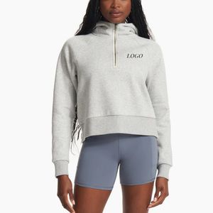 Sweat à capuche en coton décontracté pour femmes à la mode sweat-shirt court pour la saison d'automne respirant Streetwear doublé Design avant en gros - Product Image 2